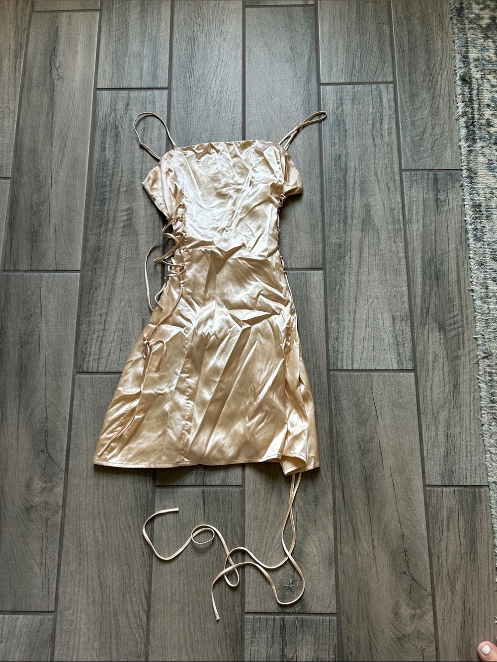 Lucy in the Sky Champagne Satin Mini Slip Dress with Side Ties